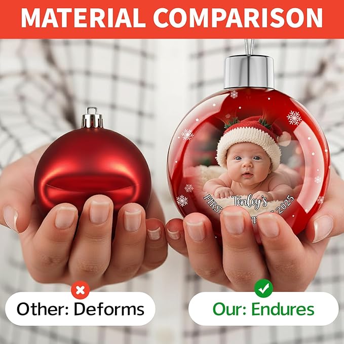Personalized Babys First Christmas Ornament 2025 Girl Boy - Custom Christmas Balls, Xmas Newborn Gifts Keepsake Babys 1st Year Ornaments, Elegant Christmas Decor for New Parents