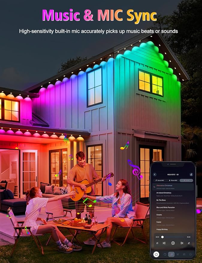 200FT Permanent Outdoor Lights, 120 LED Smart RGB&IC Outdoor Eave Lights with App/Remote, 209 Scene Modes, IP67 Waterproof Outside Light for House Party Christmas Decor