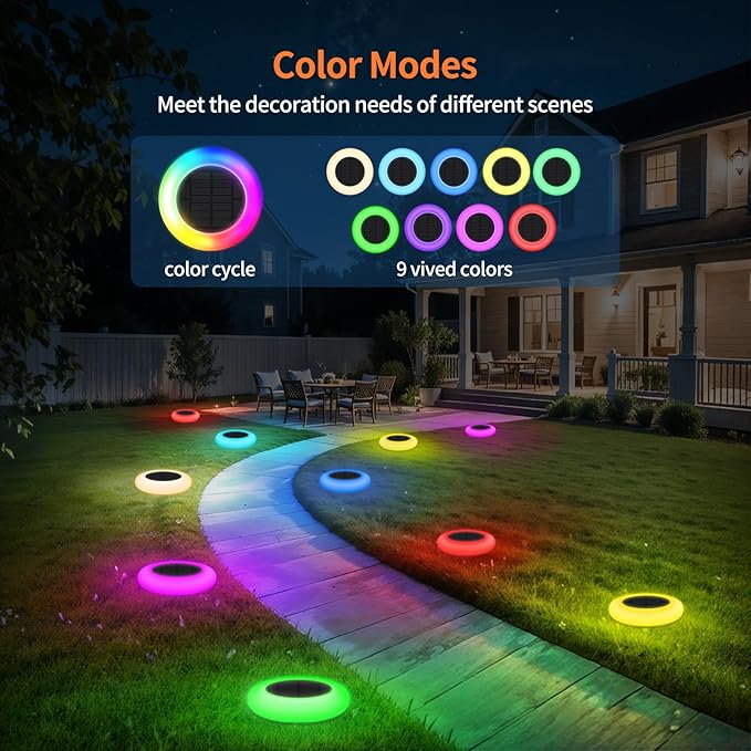 intelamp Colorful Solar Lights for Outside, 2 Pack Solar Pathway Lights Outdoor Waterproof, Color Chaning Lighting for Garden, Yard, Patio Decor Landscape Lighting, Solar Power Colorful Garden Light