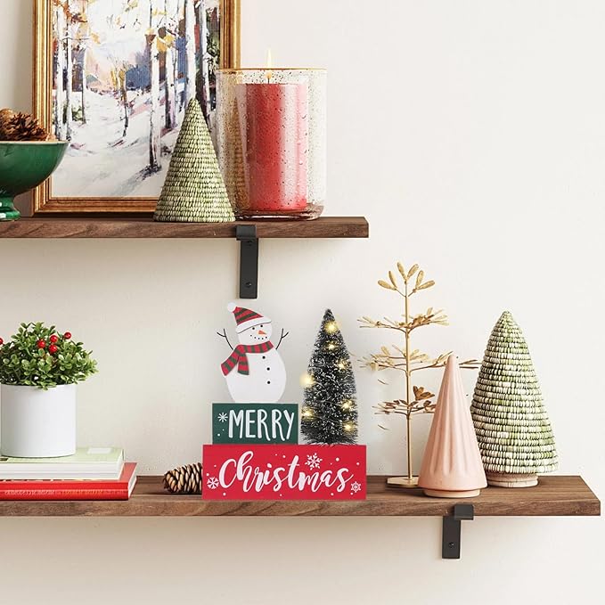 Christmas Decorations for Home LED Lighted Christmas Tree Decor with Timer Farmhouse Snowman Wooden Table Sign Vintage Holiday Xmas Party Winter Tiered Tray Signs