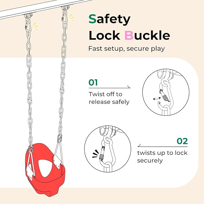 DECORLIFE Toddler Swing - High Back Full Bucket Seat for Ages 1-3, 330lb Capacity, Baby Infant Swing Outdoor with Safety Design, Plastic-Coated Chains, Carabiners for Backyard, Garden-Red