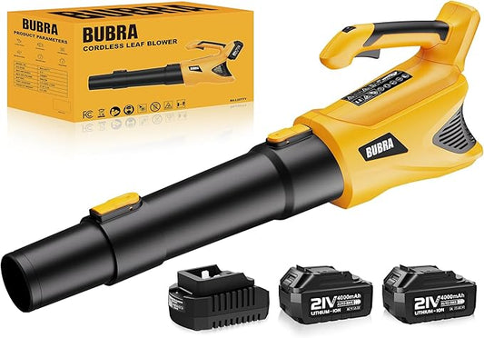 BUBRA Cordless Leaf Blower 21V Lightweight Powerful Electric Leaf Blower with 2 x 4.0Ah Batteries and Fast Charger, Variable-Speed, Battery Powered Blowers for Lawn Care, Yard Clearance