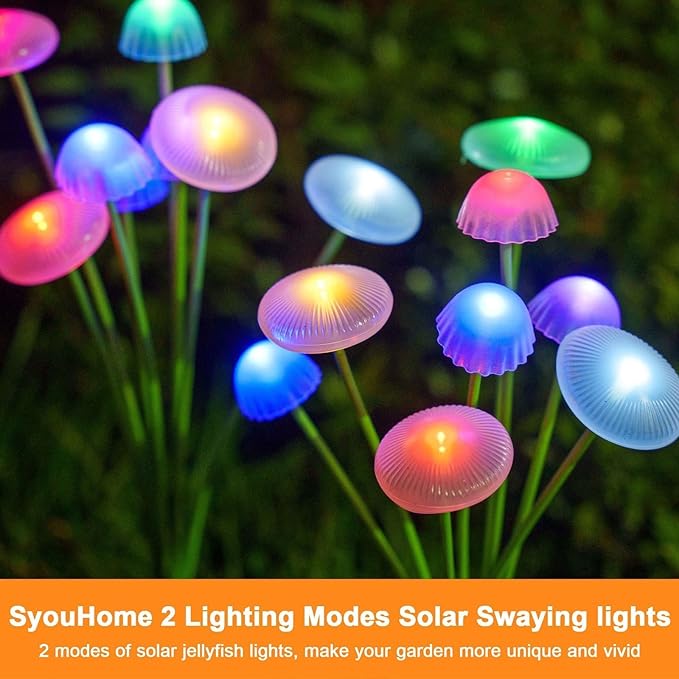 2 Pack 16 LEDs Solar Garden Lights, Upgraded 8 Modes Solar Lights Outdoor, IP65 Waterproof Christmas Light, Mushroom Outdoor Decor for Garden, Yard, Patio, Pathway (Multicolor)
