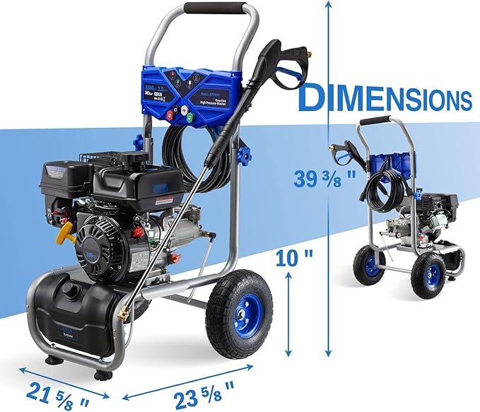 3500PSI Gas Pressure Washer, 2.3GPM Gas Powered High Pressure Washer with 209CC Engine, 4 Adjustable Nozzles, 25 ft High Pressure Hose for Cleaning Walls, Terraces, Vehicles, Garden (Blue)