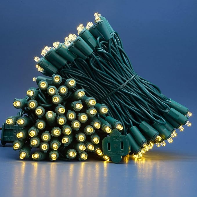 200 Count Warm White Wide Angle LED Christmas Lights, 66 ft Green Wire UL Certified Commercial Grade 5mm Holiday String Light Set (Warm White)