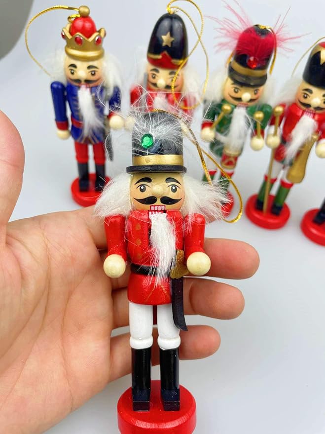 6 PCS Christmas Nutcracker Ornament Set, 4.7Inch Nutcrackers Tree Ornaments Set, Nutcracker Figures with Opening Mouths Christmas Decorations for Xmas Tree, Table Decor