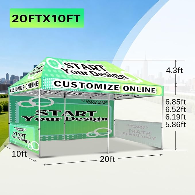 10x20FT Custom Pop Up Canopy Tent with Logo Personalized Trade Show & Event Heavy Duty Aluminum Folding Canopy Tent for Outdoor Markets, Business Branding Advertising