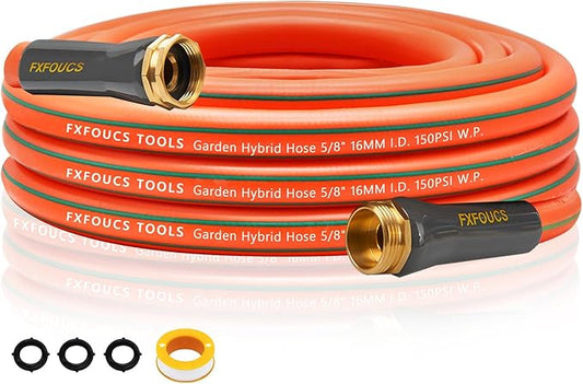Heavy Duty Garden Hose ? 5/8 Inch Flexible, Lightweight Hybrid Hose with 600 PSI Burst Pressure, Swivel Handle, and Durable Copper Male/Female Fittings (Orange, 25FT)