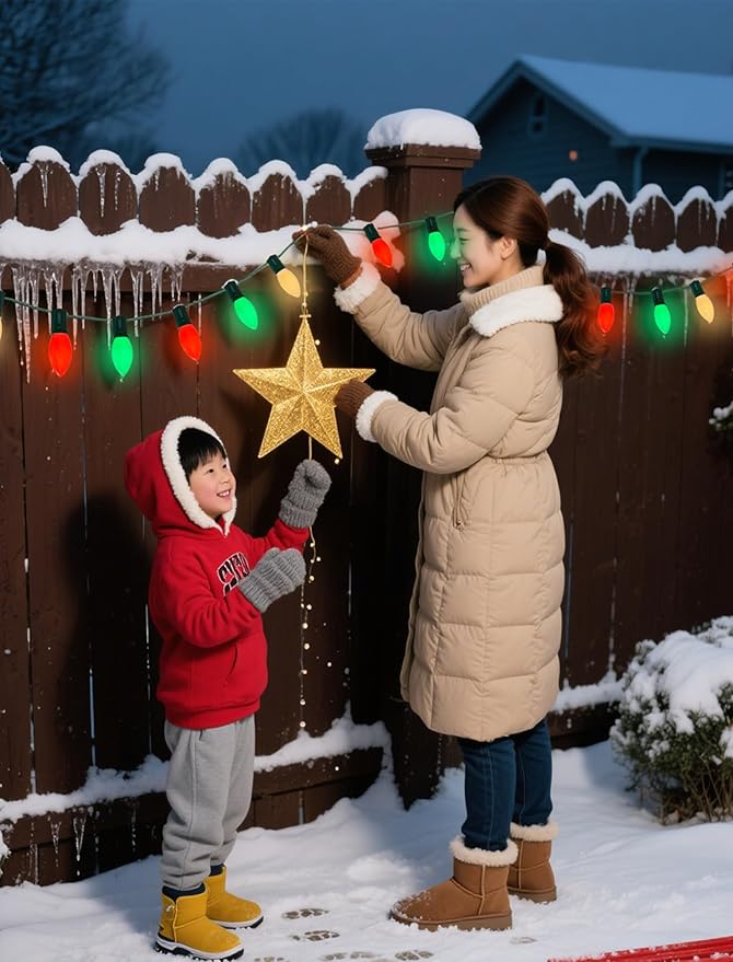 50Ft C9 LED Christmas Lights Outdoor, Vintage Christmas String Light Plug in with 52 Shatterproof C9 Red White Green Bulbs Christmas Decorations Lights for Indoor Christmas Tree Patio Roofline Party