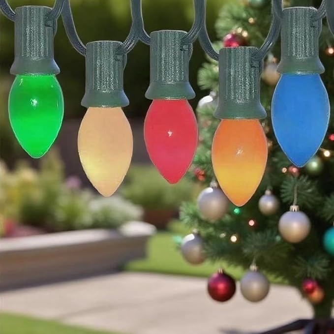 C7 LED Christmas String Lights,Vintage 25Ft Outdoor Multicolor String Lights with 27 Energy-Efficient Waterproof Glass LED Bulbs for Christmas Backyard Carnival,Patio,Wedding,Holiday Decoration.