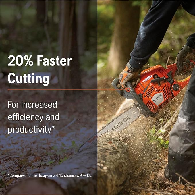 Husqvarna 445S Gas Chainsaw, 50-cc 3-HP, 2-Cycle X-Torq Engine, 18 Inch Chainsaw with Automatic Oiler, For Wood Cutting and Tree Trimming