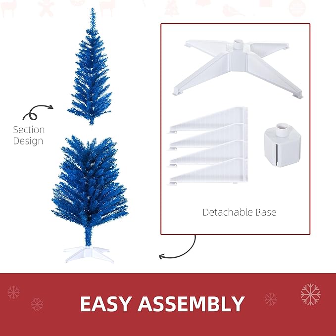 HOMCOM 5' Artificial Pencil Christmas Tree, Slim Xmas Tree with 294 Realistic Branch Tips and Plastic Stand, Blue