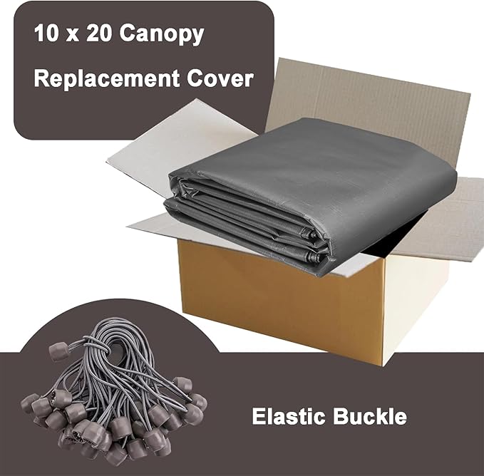 10x20 Carport Canopy Replacement Cover, 220g Heavy Duty Car Canopy Garage Tent Top Cover with Fabric Leg Pole Skirts and Ball Bungees (Frame is not Included) (Grey)