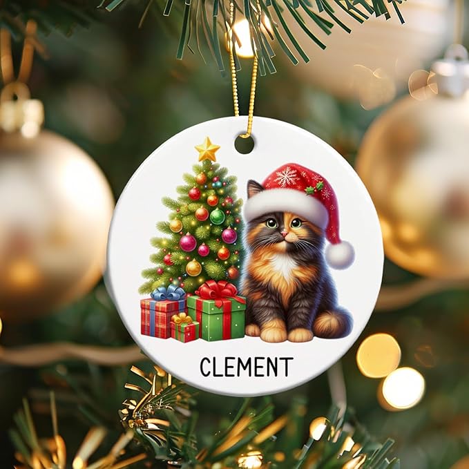 Personalized Tortoiseshell Christmas Tree Ornament 2025, Custom Tortoiseshell Ceramic Ornaments with Name, Cat Christmas Ornament Gift for Cat Lover Family Friend, Pet Xmas Hanging Decoration