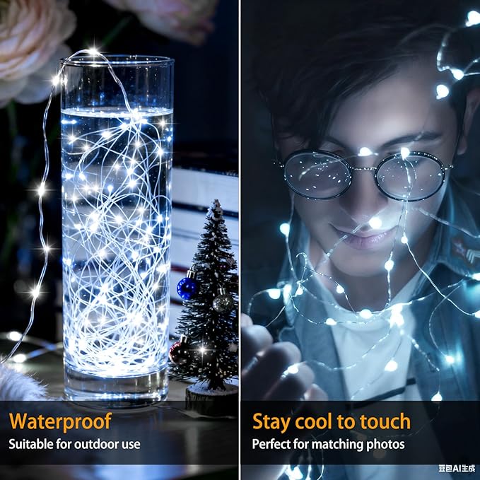 VOOKRY 16 Pack 10 ft 30 LEDs Fairy Lights Battery Operated, Waterproof Silver Wire Mini String Lights, Firefly Starry Moon Lights for Jars DIY Wedding Party Bedroom Patio Christmas Decor(Cool White)