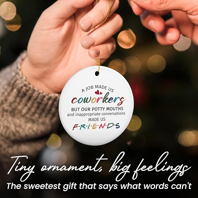 TEEZWONDER Christmas Coworker Gifts for Friends Women - Ceramic Christmas Ornaments 2025 for Tree Decorations - Gifts for Coworkers, Friend Gift for Coworker, Christmas Decorations Friends Ornament