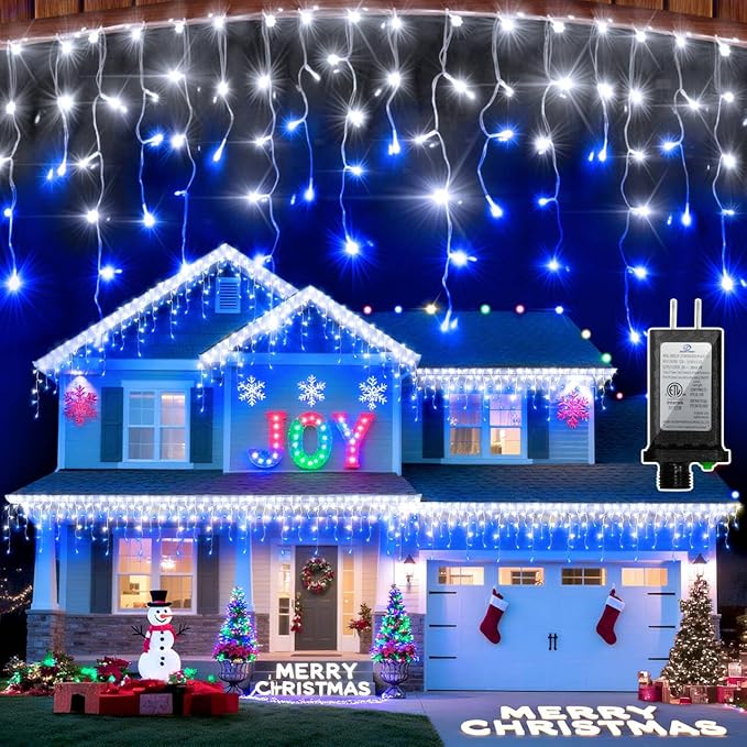 1620 LED Christmas Lights with 360 Drops,164ft 8 Modes Fairy Lights with Timer Waterproof, Plug-in Hanging Icicle String Lights for Outdoor Holiday Wedding Party Christmas Decor Blue & CoolWhite