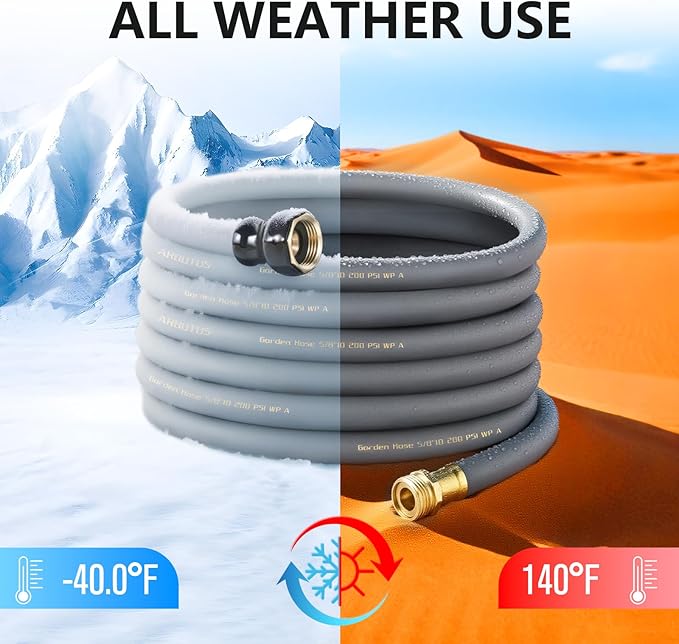Garden Hose 5/8 x 75ft Brass Rubber Heavy Duty Water Hose 600 PSI Burst Pressure, Durable Flexible Hose for Yard, Car Wash, Pets Gray