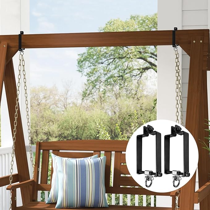 Heavy Duty Swing Hangers with 180¡Æ Snap Hooks Metal Swingset Accessories Swing Set Brackets Hardware Swingset Attachments Wooden Sets Playground Porch Outdoor Indoor (Black of 2Pcs)