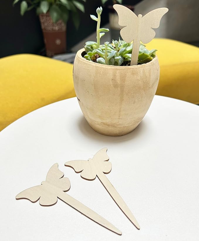 100 Pcs Wood Plant Labels, Natural Wooden Plant Marker Garden Sign Tags, Butterfly Type Garden Markers for Succulents, Herbs, Seedlings, Potted, Flowers, Vegetables (Butterfly)