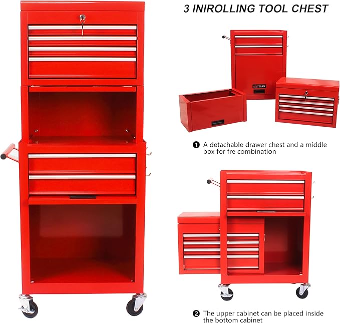 RYH 4-7 Drawers Rolling Tool Chest & Tool Box on Wheels | Heavy Duty Metal Cart with Ball Bearing Drawers | Fits US General Tool Box for Garage Storage (Red, 6 Drawers 3 in 1/51.99 H ¡¿ 20.87 W)