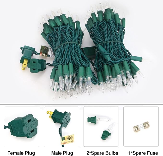 150 LED Cool White Christmas String Lights, 50 FT Green Wire, UL Certified Connectable, Xmas Lights Outdoor or Indoor