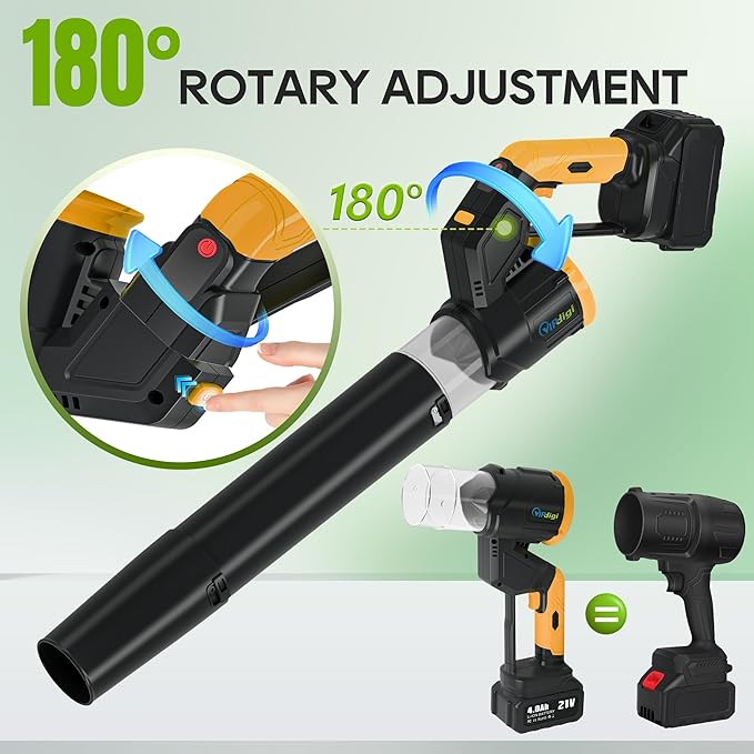 Electric Leaf Blower Cordless, 180¡Æ Rotatable, 2 Batteries & Charger, Handheld Leaf Blowers for Lawn Care, 4 Speed Mode, Portable Lightweight Grass Blower for Yard (Yellow-Black)