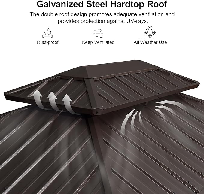 PURPLE LEAF 6' X 9' Hardtop Grill Gazebo for Patio Permanent Metal Roof with 2 Side Shelves Deck Yard Tent Aluminum Garden Outside Sun Shade Outdoor BBQ Canopy