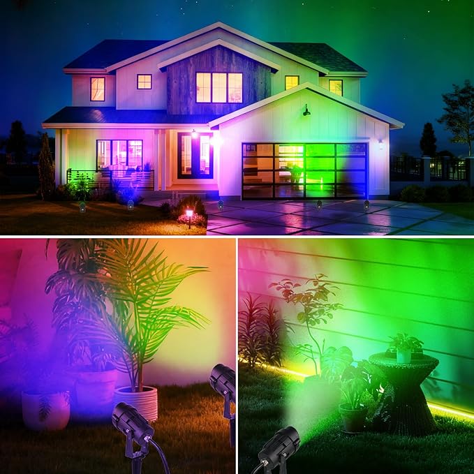 Spotlights Outdoor LED Spot Lights for Yard, 12W RGB Color Changing Landscape Lighting 120V Waterproof Spotlight with Plug & Remote for House Garden Path Tree Patio Lawn Decoration （2 Pack