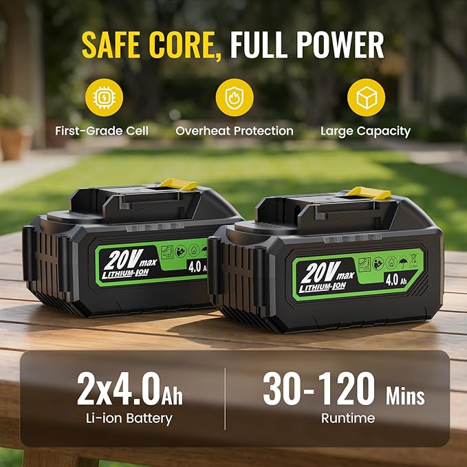 Leaf Blower Cordless, 680CFM Leaf Blowers with 2 x 4.0Ah Batteries & Charger, 5-Speed Brushless Motor, Lightweight Snow Blower Grass Blowers for Lawn Care, Patio, Yard, Blows Leaves, Snow