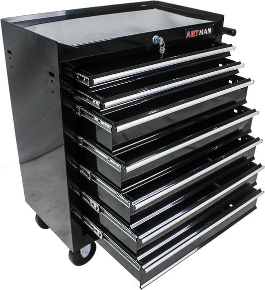 RYH 7 Drawers Rolling Tool Chest & Tool Box on Wheels | Heavy Duty Metal Cart with Ball Bearing Drawers | Fits US General Tool Box for Garage Storage (Black, 7 Drawers£¨29.9 H ¡¿ 24.2 W ¡¿ 12.9 D)