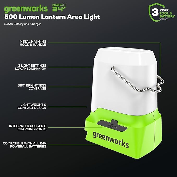 Greenworks 48V (24V x 2) All-in-One Cordless Combo - 20" Push Lawn Mower, 12" Trimmer, 320 CFM Blower & 500 Lumen Lantern