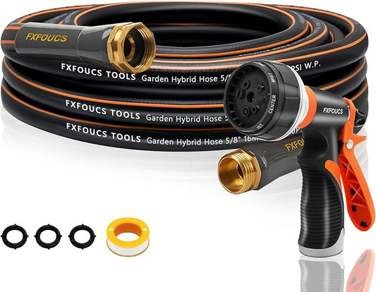 Heavy Duty Garden Hose ? 5/8 Inch Flexible, Lightweight Hybrid Hose with 600 PSI Burst Pressure, Swivel Handle, and Durable Copper Male/Female Fittings (Black with hose sprayer, 25FT)