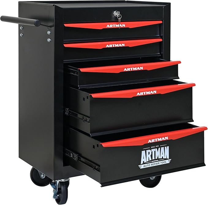 RYH 5 Drawers Rolling Tool Chest - Heavy Duty Mobile Tool Cart with Locking Wheels & Ball Bearing Drawers 30.5 H x 20.9 W x 13 D, Garage Tool Storage Cabinet (Black, 5 Drawers)