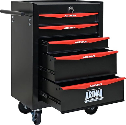 RYH 5 Drawers Rolling Tool Chest - Heavy Duty Mobile Tool Cart with Locking Wheels & Ball Bearing Drawers 30.5 H x 20.9 W x 13 D, Garage Tool Storage Cabinet (Black, 5 Drawers)