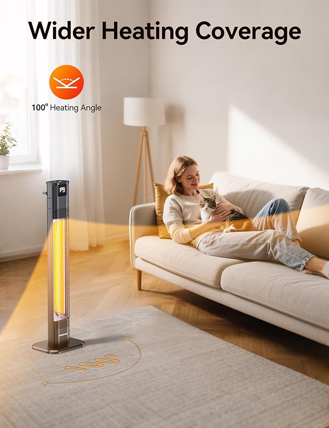 VAGKRI Outdoor Heaters, 1s Heating Carbon Infrared Patio Heaters With Remote, 9 Heat Levels, 24H Timer, IPX5 Waterproof, 42in Electric Space Heaters for Home, Office, Restaurant, Patio, and Garage