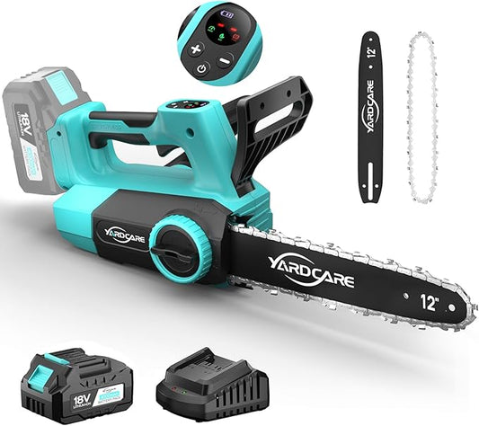 4.0Ah Battery Chainsaw 12-Inch,18V-20V Electric Chainsaw Cordless, Brushless Motor, Dual Modes, LED Display, for Professional Wood Cutting and Tree Pruning