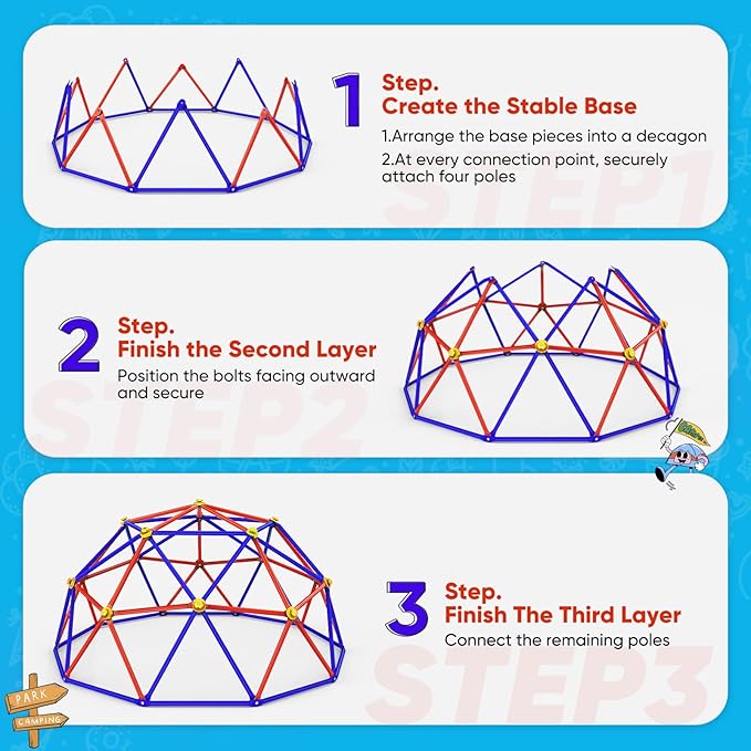 Zupapa New Upgraded Outdoor Geometric Dome Climber with Tent, 1000LBS Weight Capability, 3D Assembly Video, Suitable for 1-6 Kids Climbing Frame (Purple+Orange, 10FT)