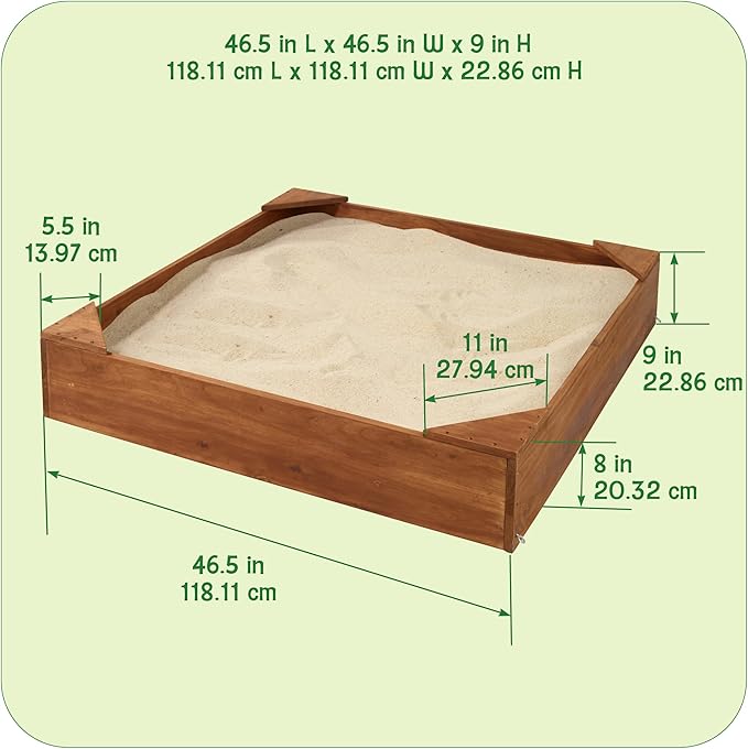 Badger Basket Wooden Sandbox for Kids - Outdoor Sand Box with Bench, Cover & Liner - Durable Backyard Playset for Toddlers (46.5 x 46.5 x 8.75)