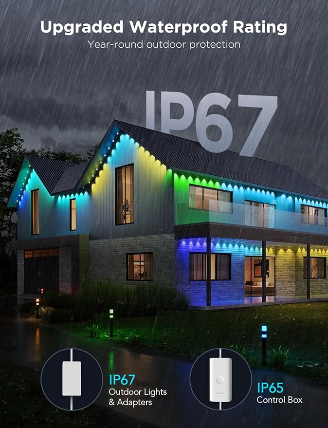 Govee Permanent Outdoor Lights Pro, 150ft with 90 RGBIC LED Lights for Daily and Accent Lighting, 75 Scene Modes for Outdoor Decor, IP67 Waterproof, Works with Alexa, Google Assistant, Matter, White