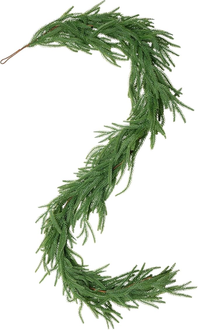 6FT Christmas Garland Artificial Norfolk Pine Garlands Real Touch Winter Green Greenery Garland Christmas Decoration Xmas Garland for Door Table Mantle Wall Indoor Outdoor Christmas Decor