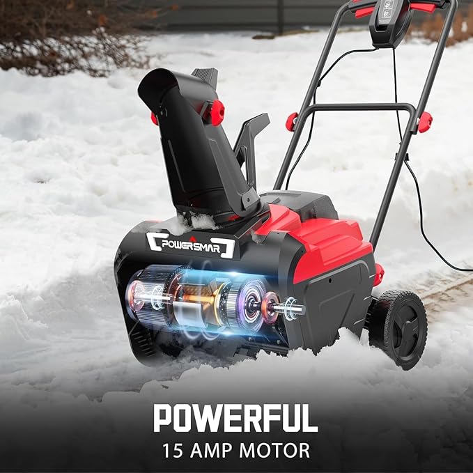 PowerSmart 21" Electric Snow Blower,15 Amp Motor, 2100 RPM, 30 ft Throwing Distance, LED Light for Enhanced Visibility, Corded Design