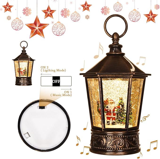 Christmas Lantern-Snow Globe,Water Lantern with Music and Santa Claus-USB or Battery-Powered Christmas Lanterns, Rotating Flashing Lanterns, Christma Decorations