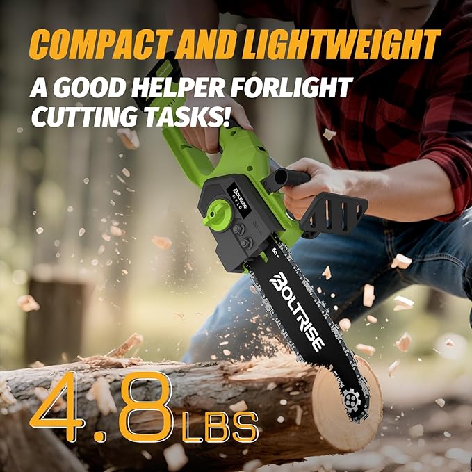 12 Inch Cordless Brushless Electric Chainsaw, 21V 4.0Ah Batteries & Auto Oiler Security Lock, 42 FT/S Powered Compact HandHeld Chain Saw, for Tree Trimming, Wood Cutting Garden, Pruning