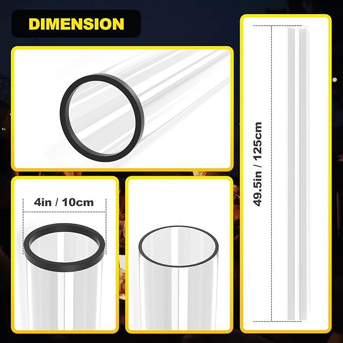 Patio Heater Glass Tube Replacement with Rubber Ring, 49.5¡È Tall 4¡È Diameter, Quartz Glass Tube Fit Four-Sided Pyramid Flame Outdoor Heaters Compatible with Hiland, Fire Sense