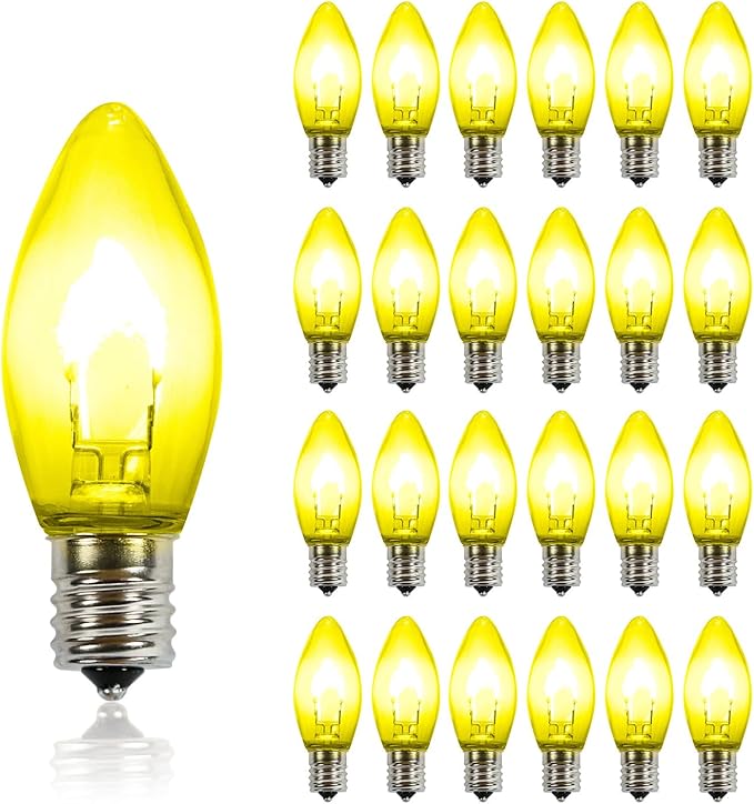 Pro Christmas C9 LED U Shape Flexible Filament Bulb - Pro Pack of 25 Bulbs - Energy Efficient Outdoor Waterproof Lighting for Holiday Decor, Christmas Trees - Yellow