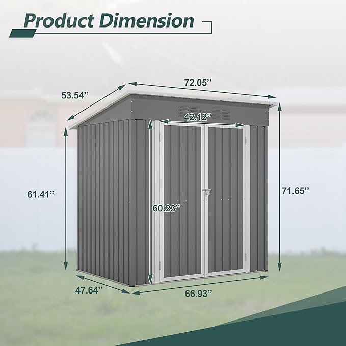 6x4 FT Outdoor Metal Storage Shed with Frame Floor & Sloping Roof, Lockable Double Door, Weatherproof Steel Garden Shed for Tools, Lawn Equipment & Patio Supplies