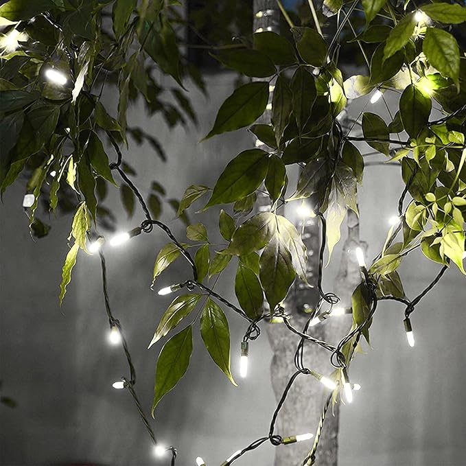 150 LED Cool White Christmas String Lights, 50 FT Green Wire, UL Certified Connectable, Xmas Lights Outdoor or Indoor