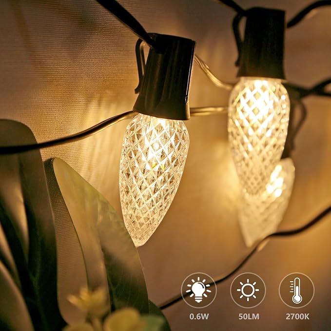 100PACK C9 Christmas Lights LED Replacement Bulbs，Shatterproof & Waterproof Plastic C9 Led Bulbs for Outdoor String Lights, E17 Base, 0.6W Equivalent to 7W, Warm White 2700K, 50LM Holiday Decoration