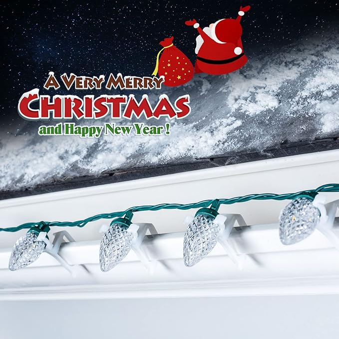 C9 LED Christmas Lights Outdoor, 68 Ft 100 LED C9 String Lights with 100 All in One Clips, Connectable Waterproof Christmas Tree Lights for Outside Roofline Backyard Garden Decor, Warm White 2 Pack